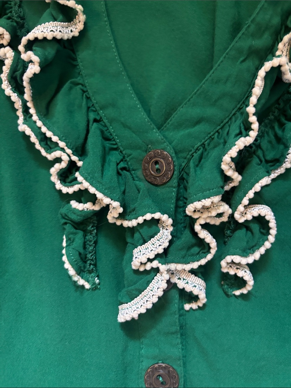 Odille Emerald Green Ruffle-Trim Button Front Blouse - Picture 3 of 5